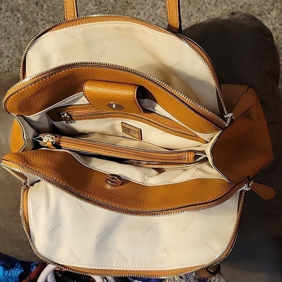 GUESS Camel Brown Three Compartment Dome Tote Satchel - Picture 6 of 9